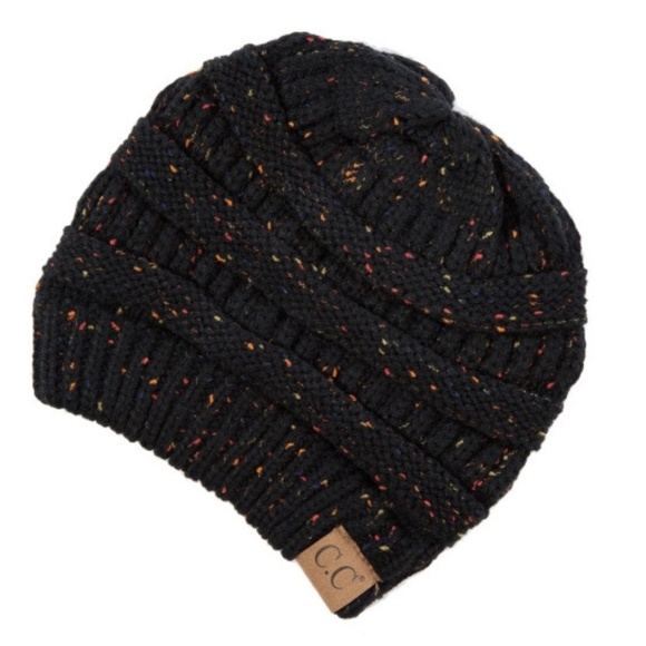 C.C Confetti Beanie Cable Knit Black - Picture 4 of 4